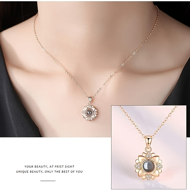 1pc Customized Color Photo Projection Sunflower Pendant Necklace Personalized Memory Pendant Necklace For Women, Mother's Day Gift