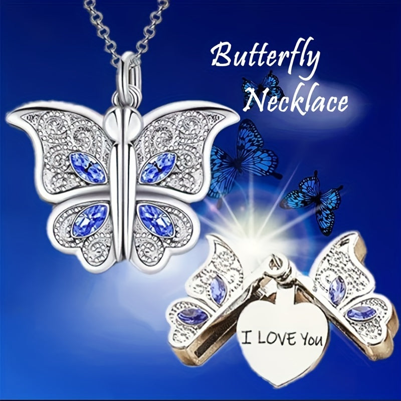 1pc Fashion Classic Openable Butterfly Pendant Necklace, Lettering I Love You Romantic Proposal Valentine's Day Gift Jewelry