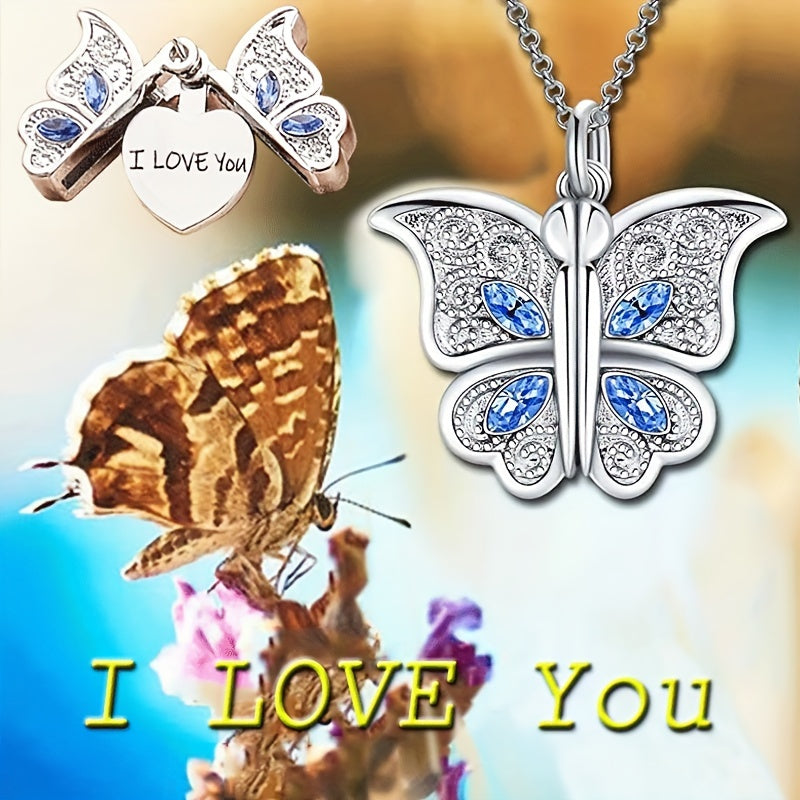 1pc Fashion Classic Openable Butterfly Pendant Necklace, Lettering I Love You Romantic Proposal Valentine's Day Gift Jewelry