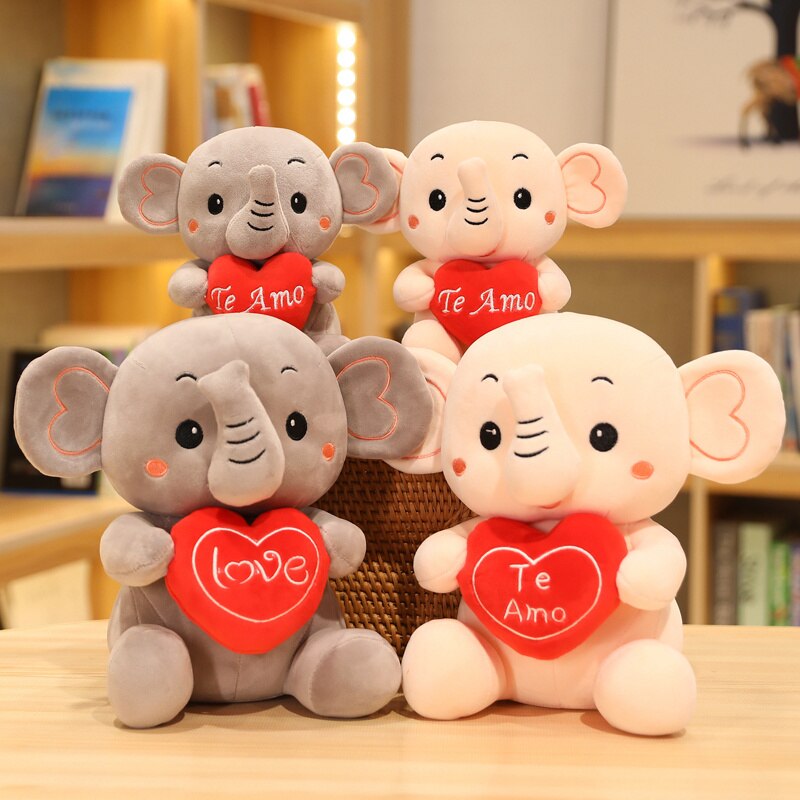 1pc Cute Soft Elephant Plush Toy Holding LOVE Heart Stuffed Toys