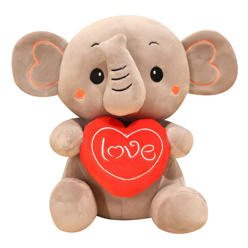 1pc Cute Soft Elephant Plush Toy Holding LOVE Heart Stuffed Toys